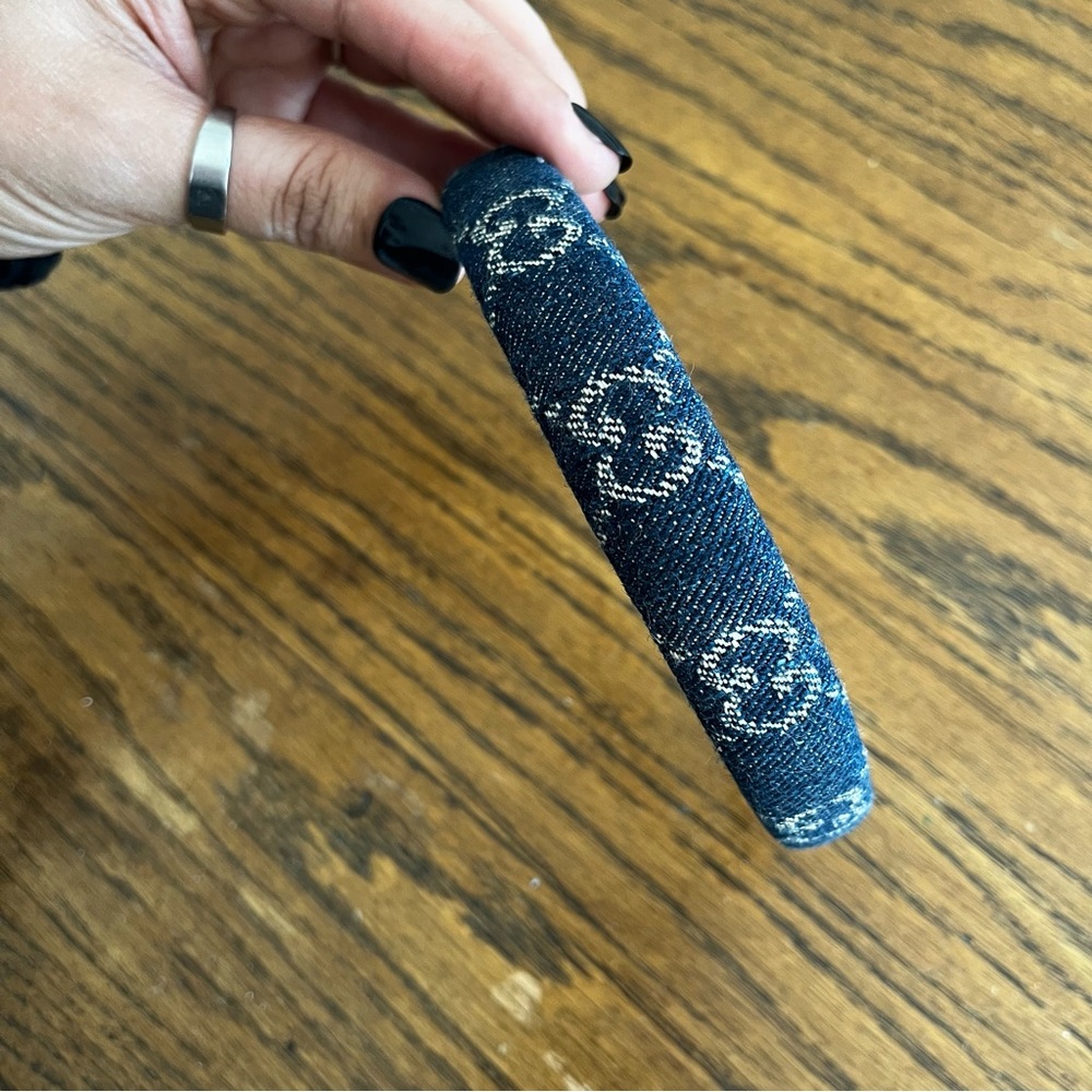 Gucci GG Monogram Eco Washed Blue Denim Headband - Picture 3 of 6
